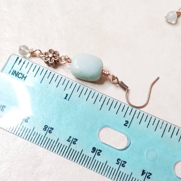 Lightweight Green Aventurine & Copper Blossoms Dangle Earrings! Prosperity +Luck - Picture 6 of 7